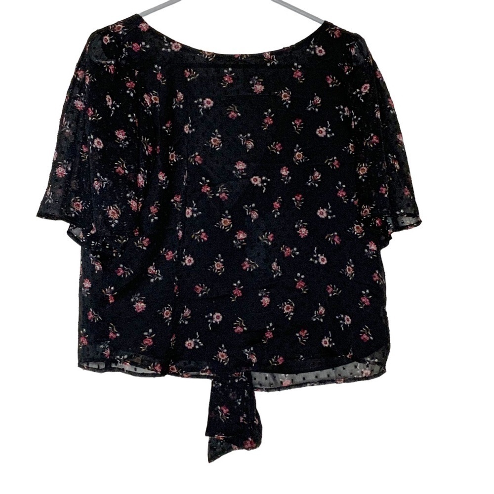 LOFT black floral top with back tie. Size S NWT